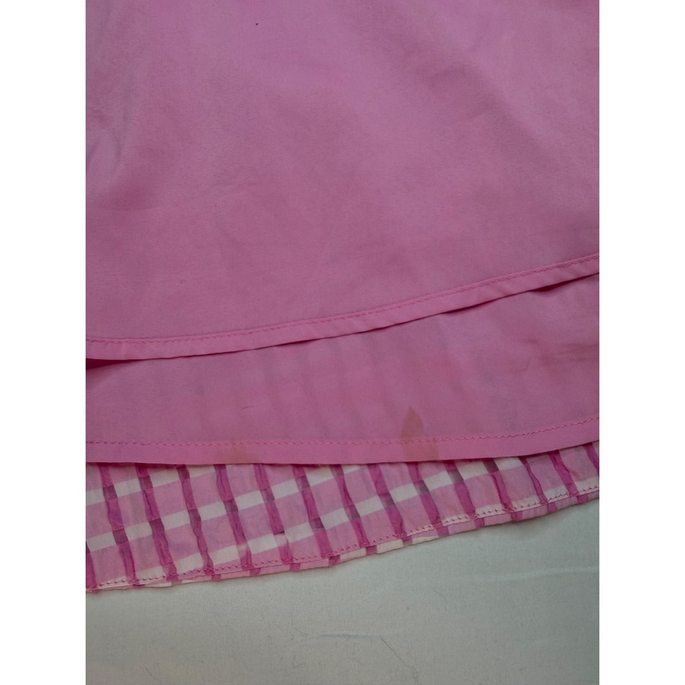 Day + Moon Pink Gingham Seersucker Mini Dress Pockets Open Back Bow L Large - Picture 7 of 12